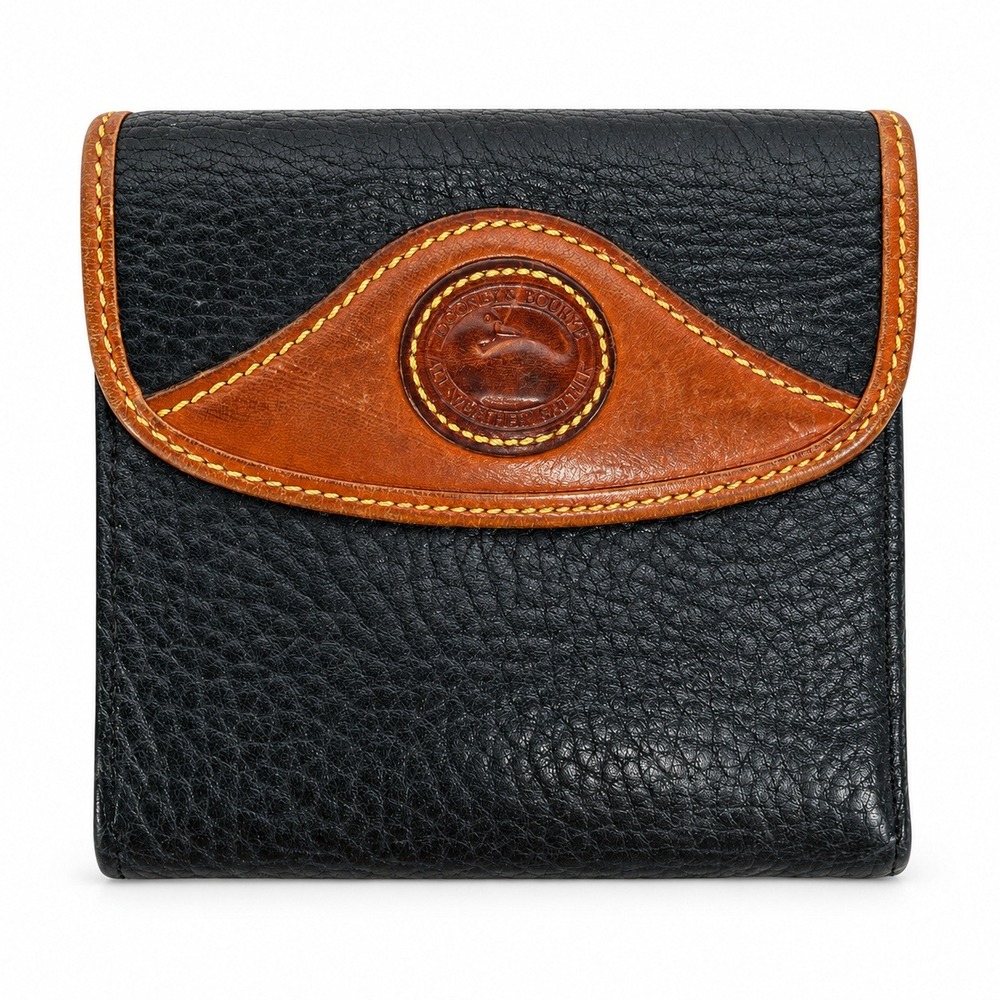 Dooney & Bourke Small Trifold Wallet Black Tan AWL Vintage Kiss Lock USA Made